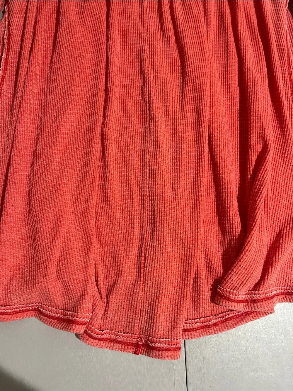 Free People Coral Waffle-Knit Long Sleeve Henley